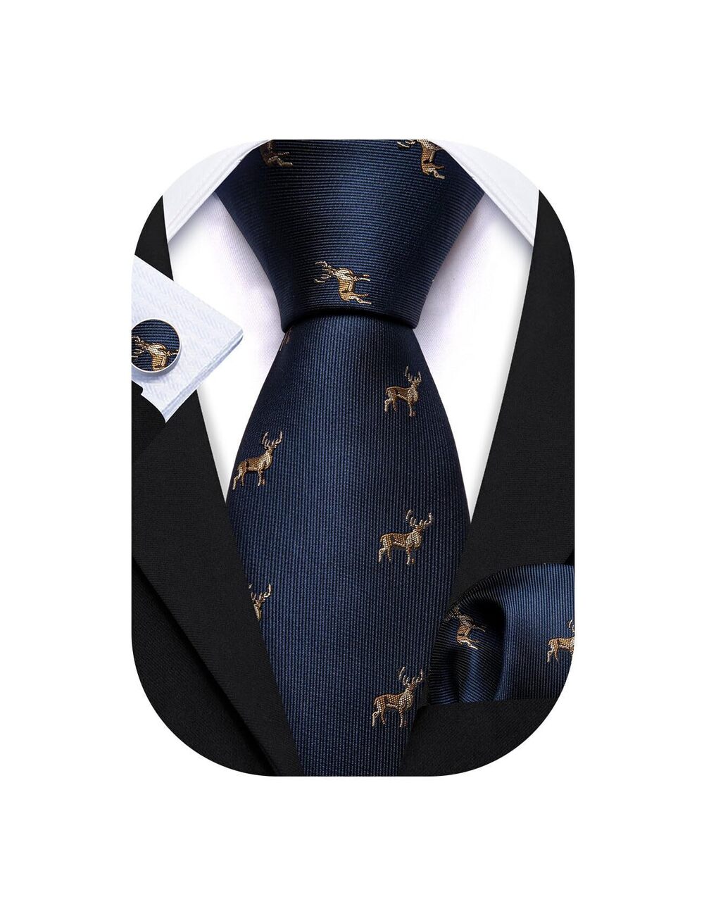 2903 Design Animal Ties Silk Woven Necktie Handkerhchief Cufflinks Set